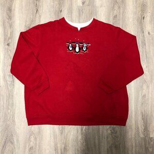 Vintage Size Large Christmas Crewneck Sweatshirt Penguin Holiday Sweater Winter